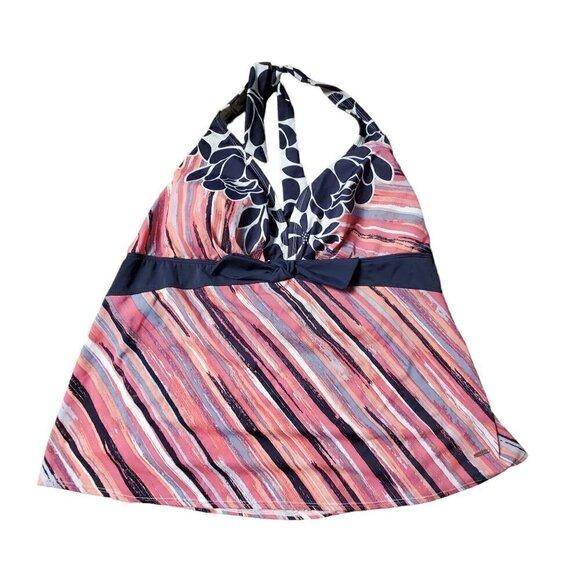 Liz Clairborne Floral Striped Halter Tankini Swim Top 22W Beach Summer‎ NWT - Picture 1 of 8